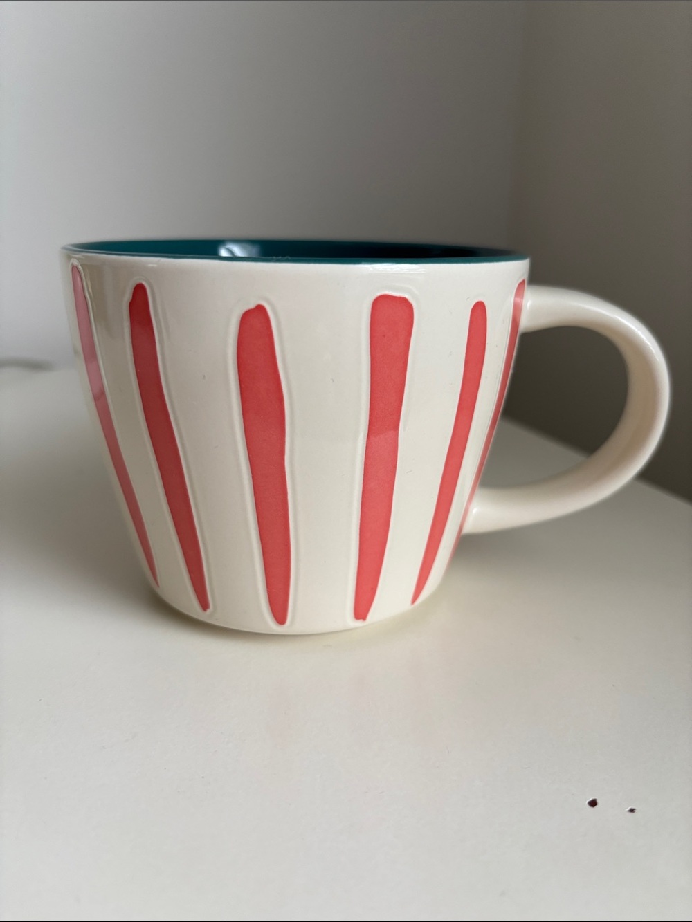 NWT OPALHOUSE Striped Coffee Mug Cream Melon Green Cappuccino Cafe Latte
